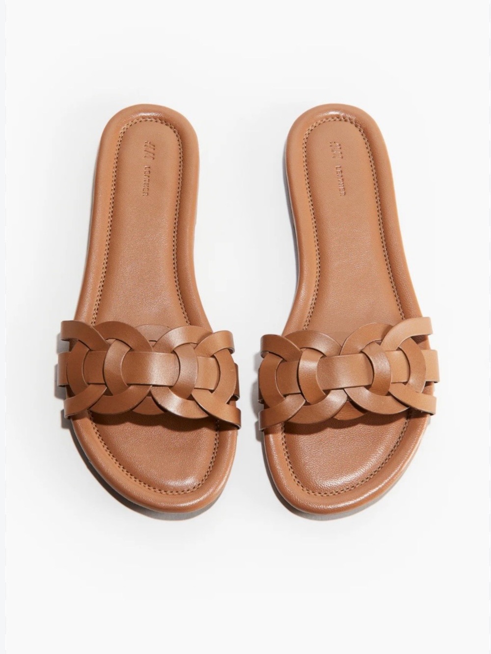 H&M Braided Camel Brown Leather Slides Sandals Size 6